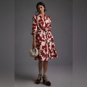 Printed Shirt Dress by Maeve for Anthropologie Red Size 1X